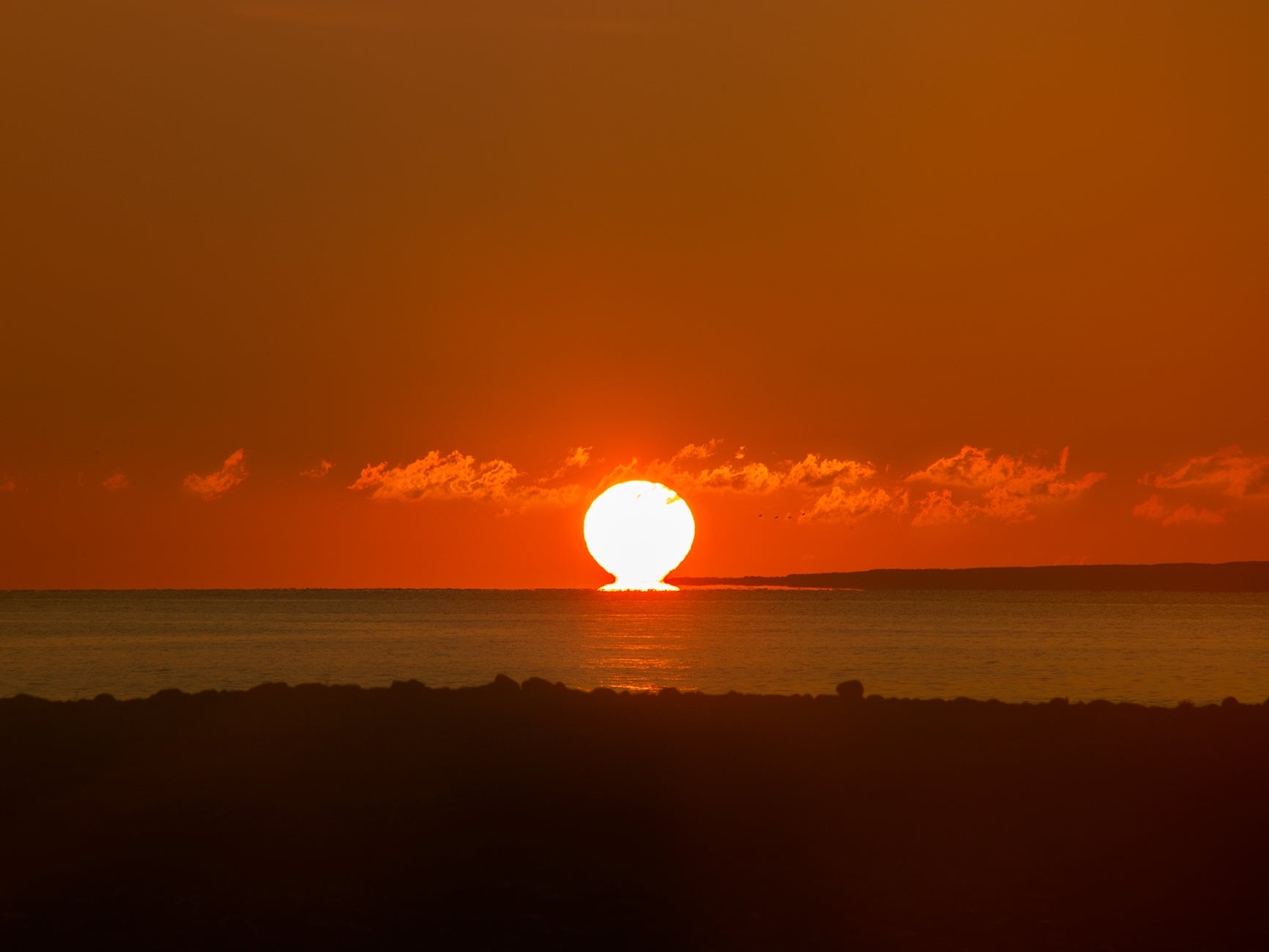 Deep red sunset on the horizon